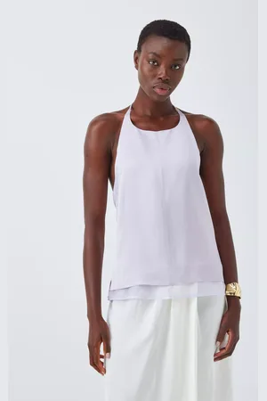 John Lewis Editions Linen Tencel Blend Sheer Mix Halter Neck Top