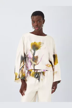 John Lewis Editions Linen Tencel Blend Wide Sleeve Floral Print Top