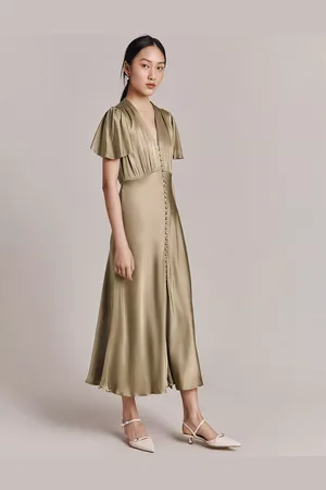 Ghost Grace Satin Swing Midi Dress