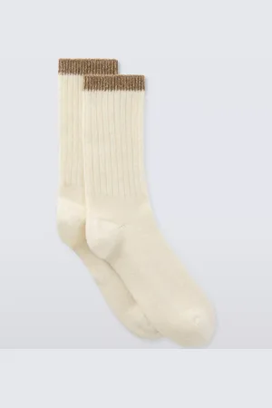 John Lewis Wool Blend With Cashmere Ribbed Socks, Ivory/Caramel