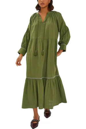 Accessorize Long-Sleeve Tiered Maxi Dress