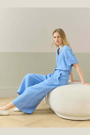 BRORA Linen Stripe Short Sleeve Blouse