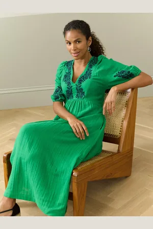 BRORA Cotton Cheesecloth Embroidered Midi Dress