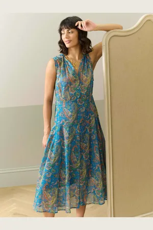 BRORA Cotton Chiffon Floral Liberty Print Midi Dress