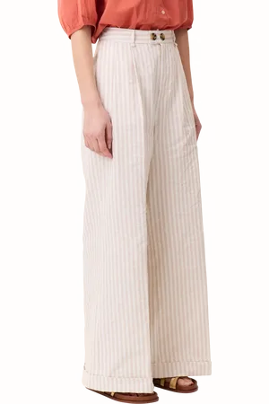 Leon & Harper Popsi Striped Cotton Blend Wide Leg Trousers