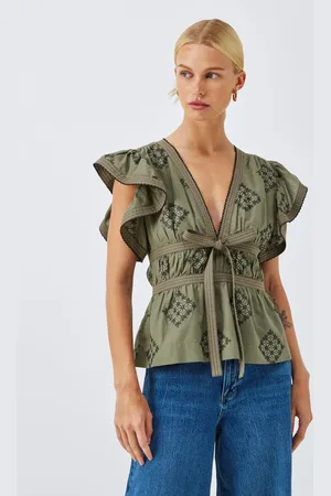 AND/OR Embroidered Tie Front Top
