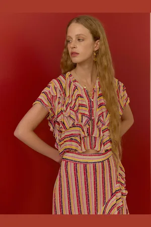 BRORA Broken Stripe Frill Tiered Cropped Blouse