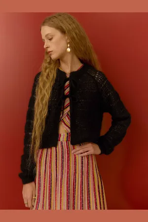 BRORA Mohair-Wool Blend Point-Lace Stitch Cardigan