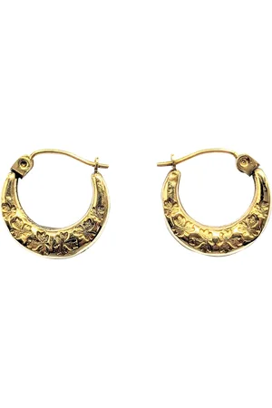 L & T Heirlooms Pre-loved 9ct Hinged Patterned Creole Earrings