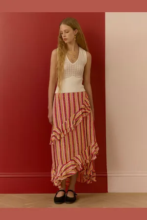 BRORA The Broken Stripe Ruffle Maxi Skirt
