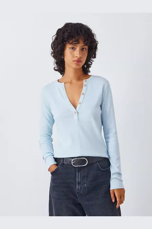 AND/OR Henley Ribbed Long Sleeve Top, White