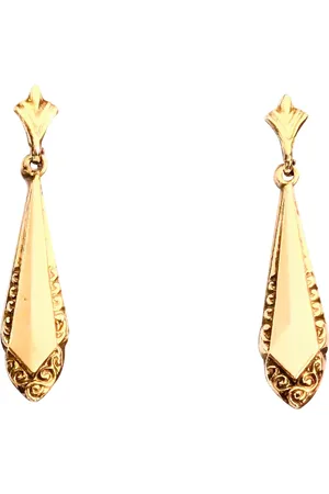 L & T Heirlooms Pre-Loved 9ct Yellow Patterned Long Drop Earrings