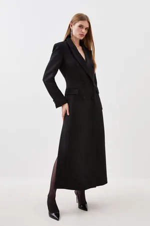 Plus Size Italian Manteco Wool Pu Contrast Detail Belted Coat