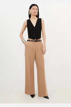 Plus Size Tailored Compact Stretch Split Hem Straight Pants | Karen Millen