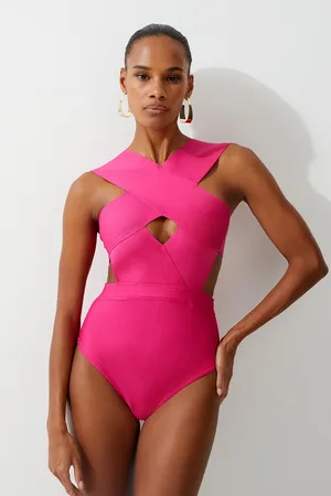 Plus Size Wrap Front Belted Swimsuit