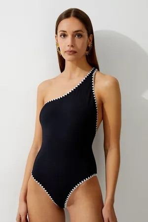 One Shoulder Chain Strap Cut Out Swimsuit | Karen Millen