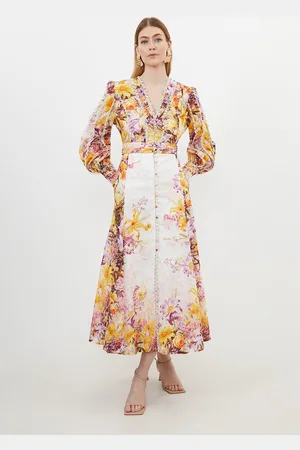 Plunge Embellished Woven Kimono Sleeve Maxi Dress | Karen Millen