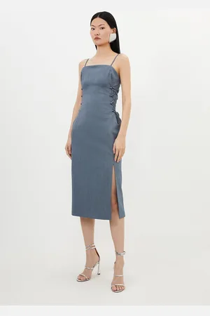 Tailored Strapless Print Detail Mini Dress | Karen Millen