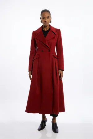 Karen Millen Italian Manteco Wool Blend Tailored Flared Skirt Midaxi Coat