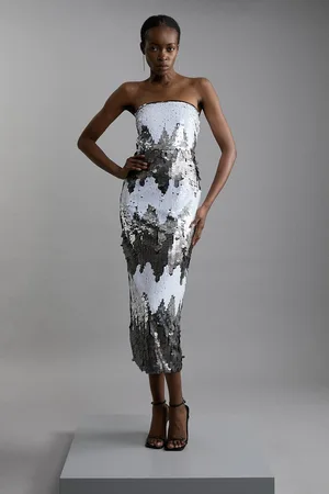 Karen Millen Disc Sequin Bandeau Woven Midi Dress