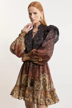 Karen Millen Frill Detail Sleeve Paisley Print Cotton Woven Mini Dress