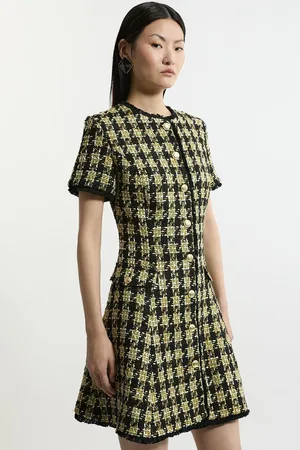 Karen Millen Wool Mix Boucle Check Tailored Mini Dress