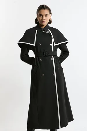 Karen Millen Tailored Contrast Tip Detail Cape Trench Midi Coat