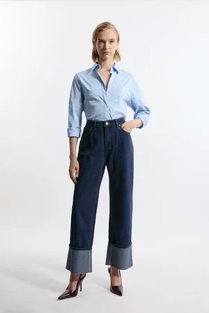 Karen Millen Denim Straight Leg Turn Up Hem Jeans
