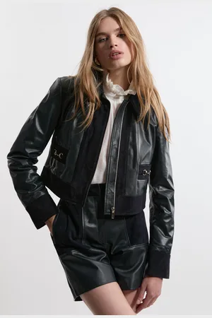 Karen Millen Leather & Suede Mix Snaffle Trim Tailored Jacket