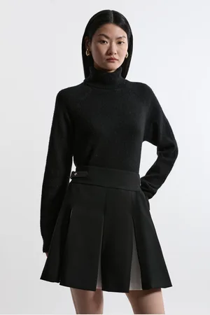 Karen Millen Compact Stretch Colour Block Pleated Tailored Mini Skirt