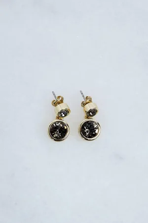 Karen Millen 14kt Gold Plated Hand Set European Crystal Solitaire Drop Earrings