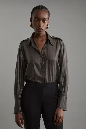 Karen Millen Metallic Woven Collared Pinstripe Shirt