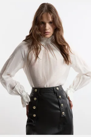 Karen Millen Slub Organdie Frill Detail Collar And Cuff Woven Blouse