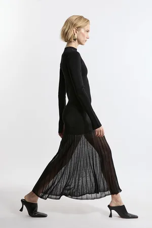 Karen Millen Viscose Blend Knit Sheer Skirt Maxi Dress