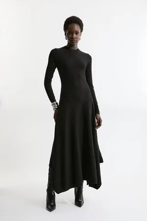 Karen Millen Wool Look Hanky Hem Maxi Knit Dress