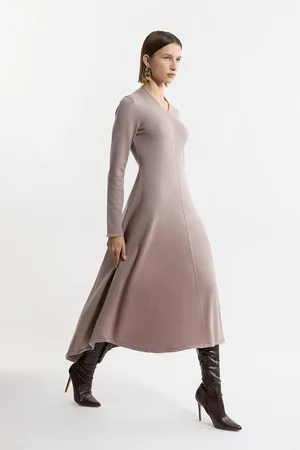 Karen Millen Petite Wool Look High Low V Neck Maxi Knit Dress
