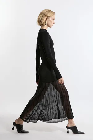 Karen Millen Tall Viscose Blend Knit Sheer Skirt Maxi Dress
