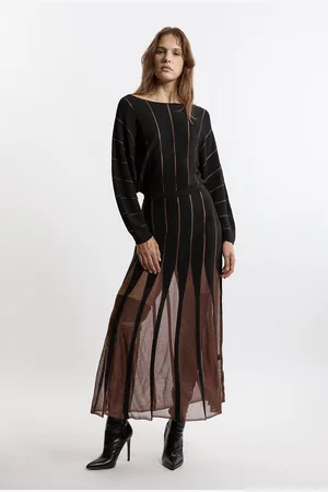 Karen Millen Tall Slinky Viscose Sheer Tie Detail Knit Dress