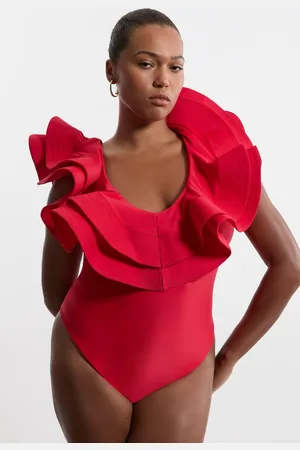 Karen Millen Plus Size Drama Frill Swimsuit