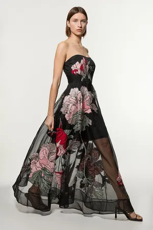 Karen Millen Applique And Embroidered Organdie Woven Maxi Bandeau Dress With Beading