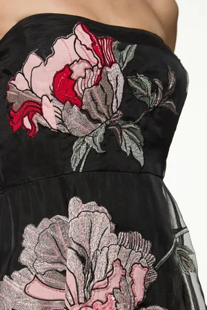 Karen Millen Petite Applique And Embroidered Organdie Woven Maxi Bandeau Dress With Beading