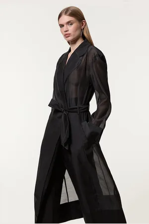 Karen Millen Organza And Satin Mix Tailored Sheer Trench Coat