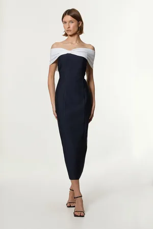 Karen Millen Bandage Bandeau Contrast Knitted Midi Dress