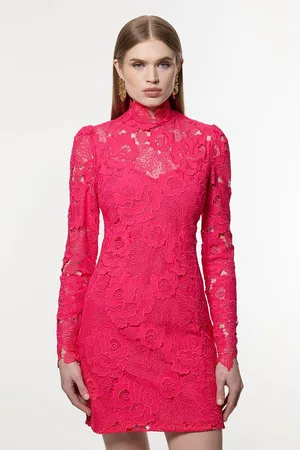 Karen Millen Guipure Lace High Neck Woven Mini Dress