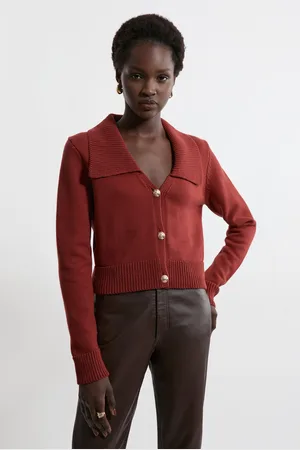 Karen Millen Cotton Collared Knitted Cardigan