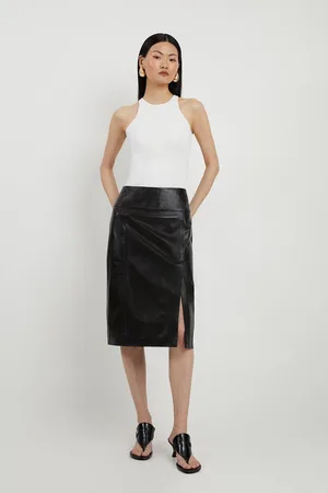 Karen Millen Leather Knee Length Pencil Skirt