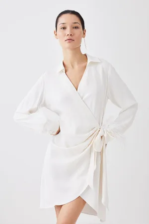 Karen Millen Tailored Satin Back Crepe Feather Cuff Mini Dress
