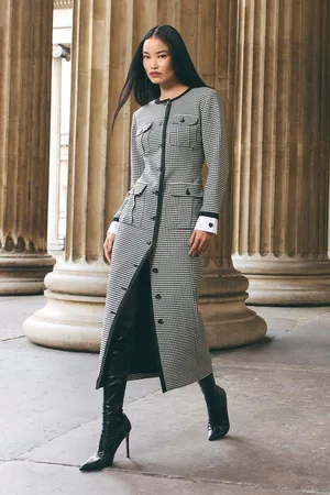 Karen Millen Tailored Check Contrast Cuff Maxi Dress