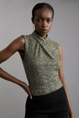 Karen Millen Sequin Twist Front Sleeveless Top