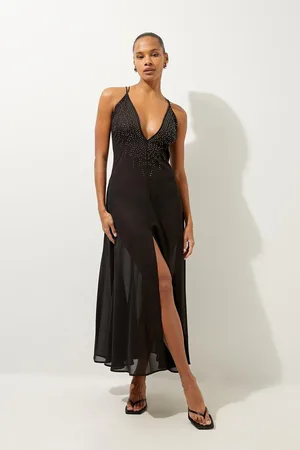 Karen Millen Embellished Strappy Plunge Beach Maxi Dress